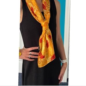 Luxury French Silk Scarf – Sunflowers in Warm Yellow and Red Shades, New